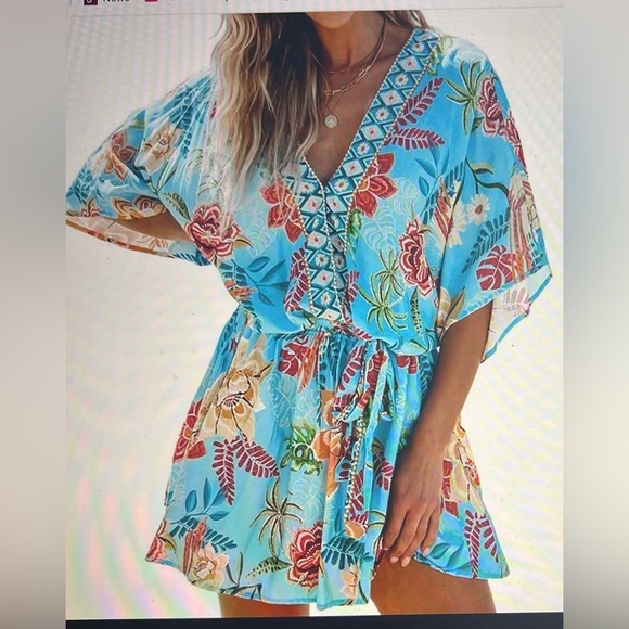 Cupshe Women’s Blue Tropical Dolman Sleeve Mini Dress – Size S (NWT) - Picture 1 of 9